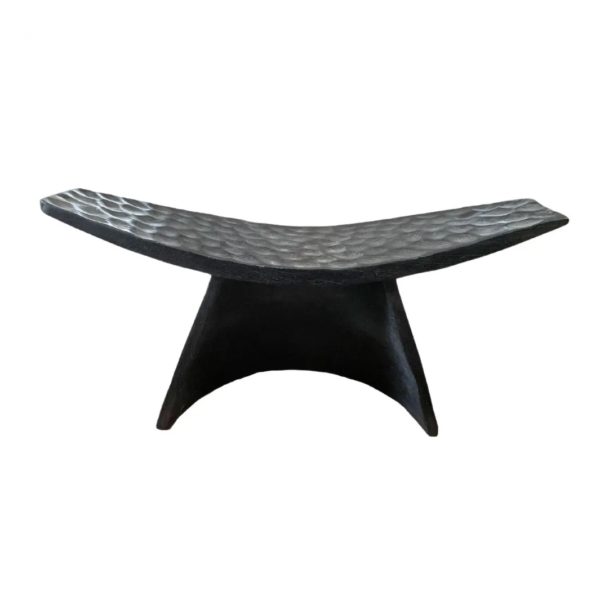 Sculptural Stool with Curved Seat & Hand Hewn Detailing, Burnt Finish