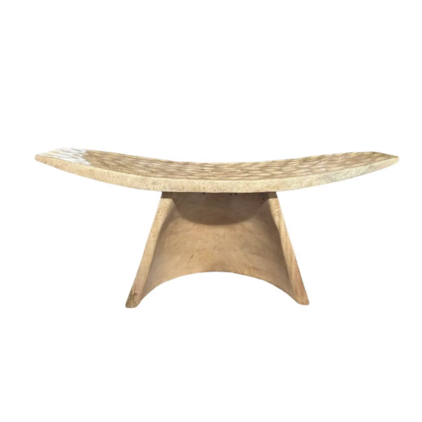 Sculptural Stool with Curved Seat & Hand Hewn Detailing, Natural Finish