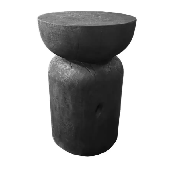 Solid Mango Wood Side Table with Burnt Finish, Modern Organic