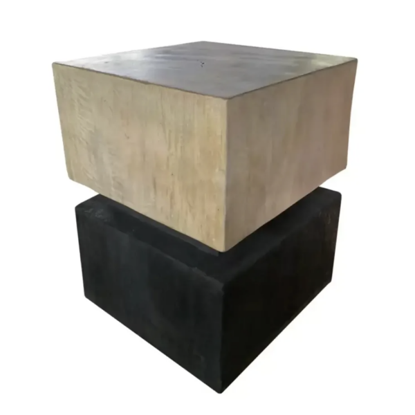 Sculptural Side Table Solid Mango Wood with Burnt & Natural Finish
