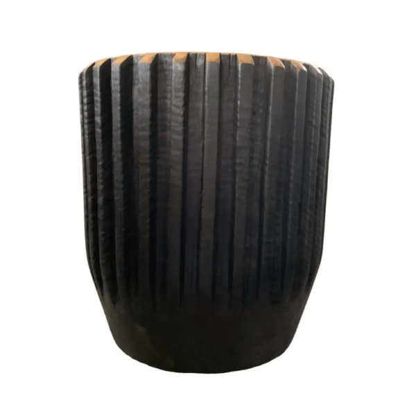 Sculptural Side Table, Solid Mango Wood, Carved Ribbed Detailing & Burnt Finish