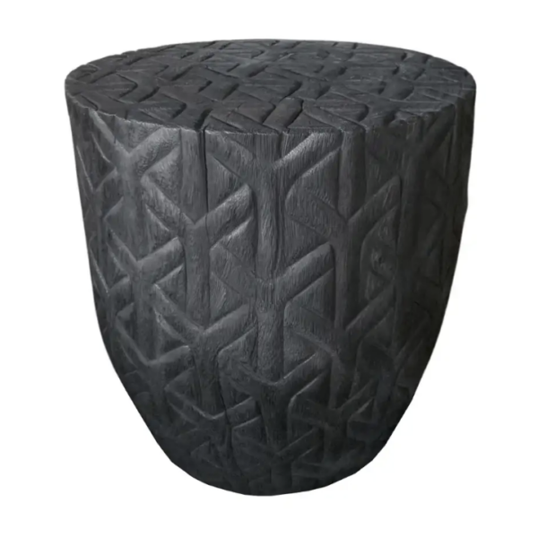 Sculptural Side Table Crafted from Solid Mango Wood Burnt Black Finish