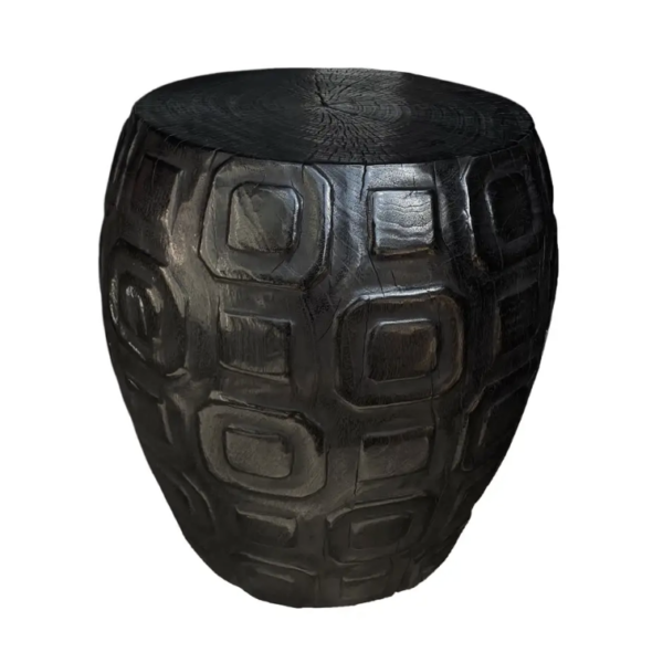 Sculptural Side Table Crafted from Solid Mango Wood Burnt Black Finish