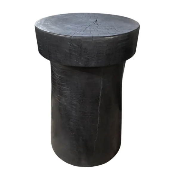Sculptural Side Table Crafted from Mango Wood, Burnt Finish