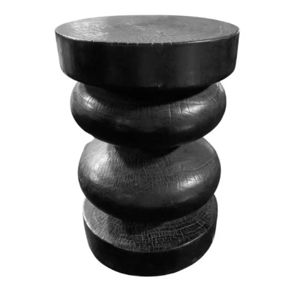 Geometric Solid Mango Wood Table, Modern Organic, Burnt Finish