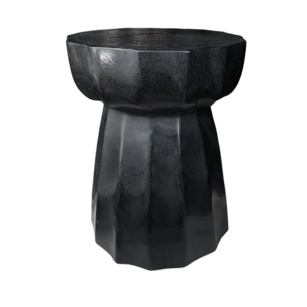 Sculptural Side Table Crafted from Solid Mango Wood Burnt Black Finish