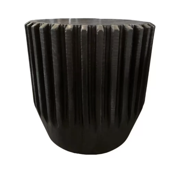 Sculptural Side Table, Solid Mango Wood, Carved Ribbed Detailing & Burnt Finish