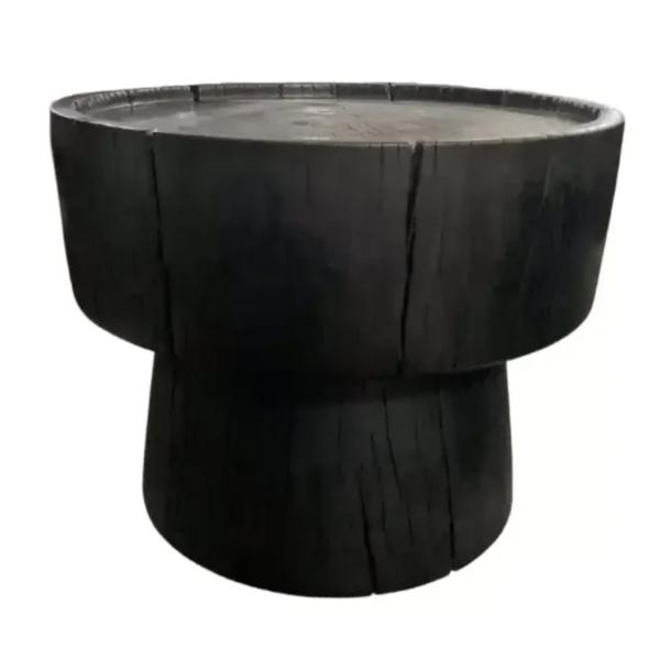 Sculptural Side Table Solid Mango Wood, Burnt Finish