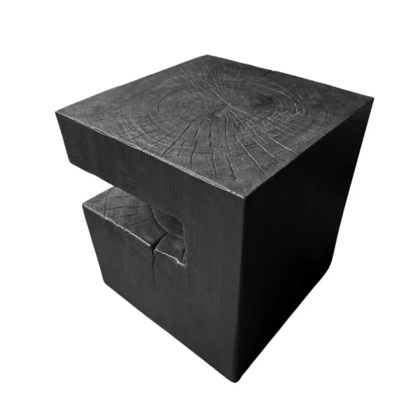 Sculptural Side Table Solid Mango Wood, Modern Organic, Burnt Finish