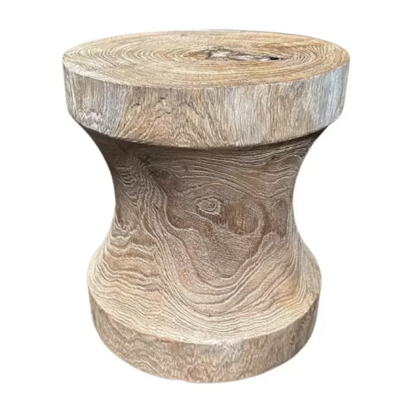 Sculptural Side Table Crafted from Teak Wood, With Stunning Textures