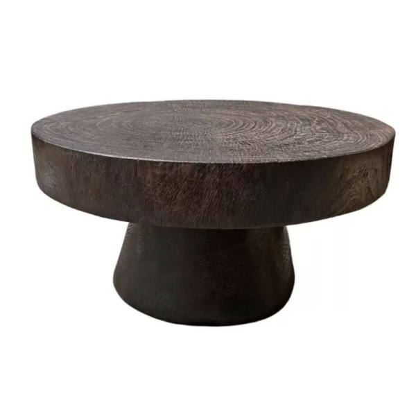 Sculptural Round Table Crafted from Solid Suar Wood, Natural Finish