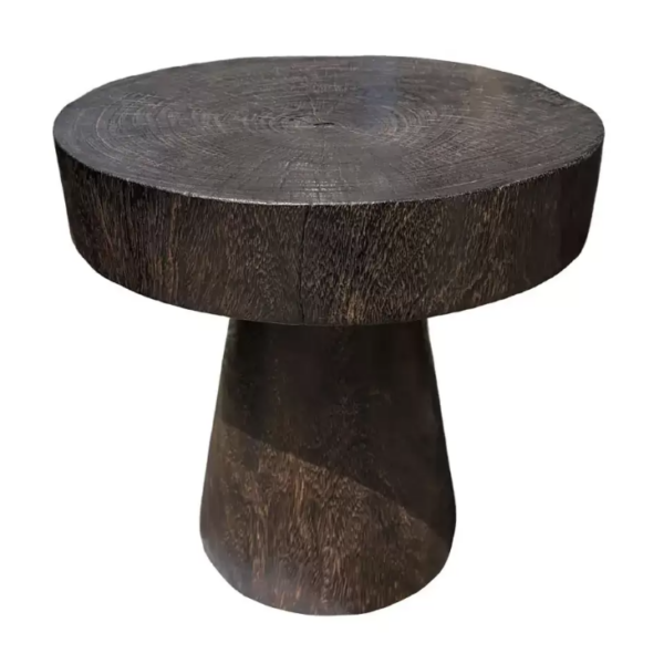 Sculptural Round Table Crafted from Solid Suar Wood, Natural Finish