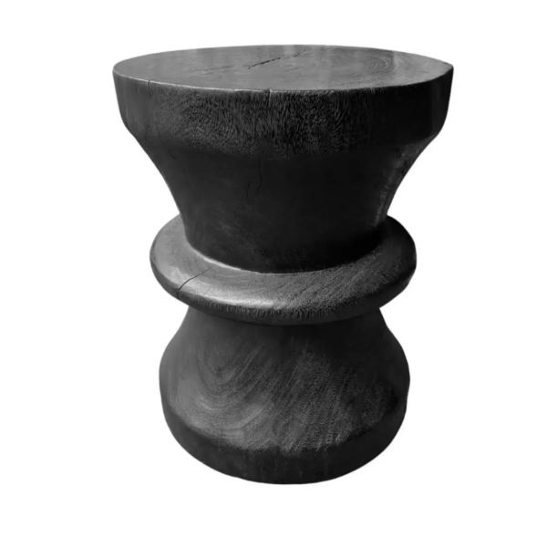 Sculptural Solid Mango Wood Table, Modern Organic, Burnt Finish