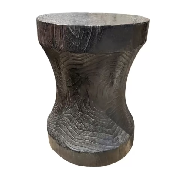 Sculptural Side Table Crafted from Teak, Modern Organic, Burnt Finish