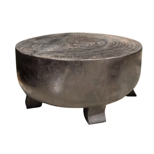 Sculptural Round Table Crafted from Solid Suar Wood, Natural Finish