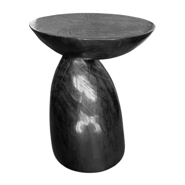 Solid Mango Wood Side Table with Burnt Finish, Modern Organic