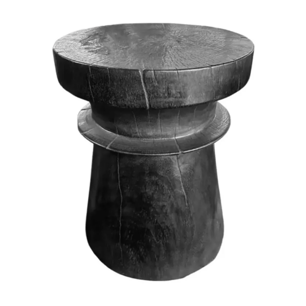 Solid Mango Wood Side Table with Burnt Finish, Modern Organic