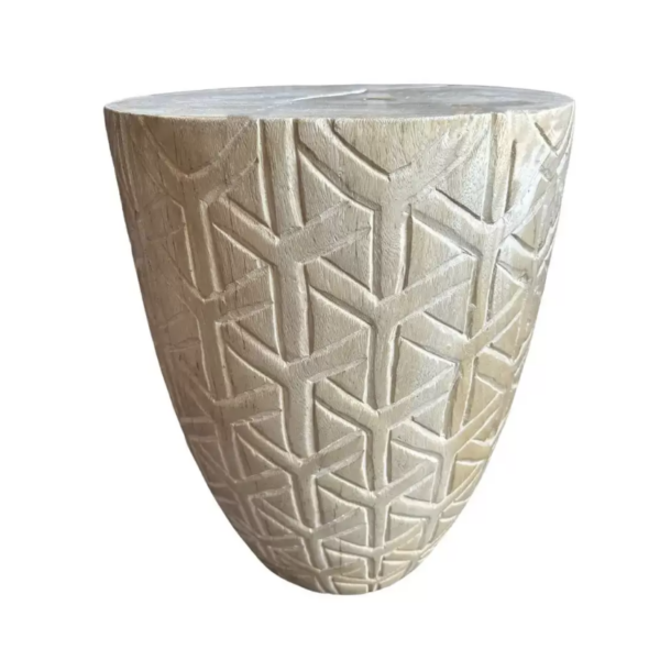 Side Table Crafted from Solid Mango Wood, Carved Detailing, Bleached Finish
