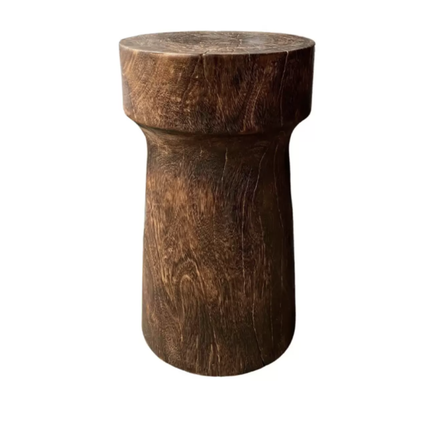 Sculptural Side Table Crafted from Mango Wood, Burnt Finish