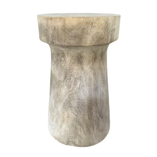 Sculptural Side Table Crafted from Mango Wood, Bleached Finish