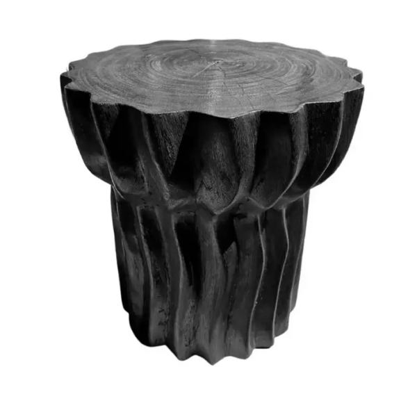Solid Mango Wood Side Table with Burnt Finish, Modern Organic