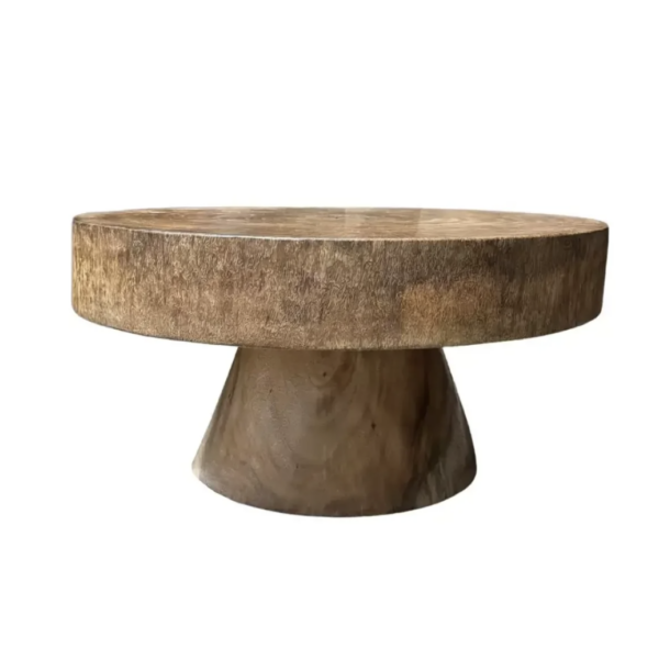Sculptural Round Table Crafted from Solid Mango Wood, Natural Finish