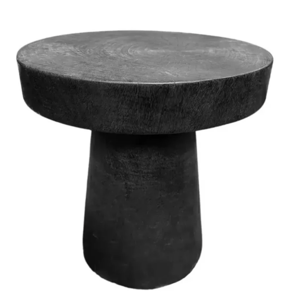Round Side Table Crafted from Mango Wood Burnt Finish
