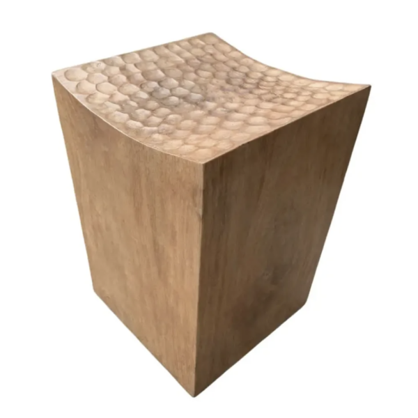 Sculptural Stool Carved from Solid Mango Wood Modern Organic