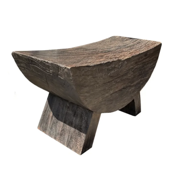 Sculptural Stool with Curved Seat Suar Wood