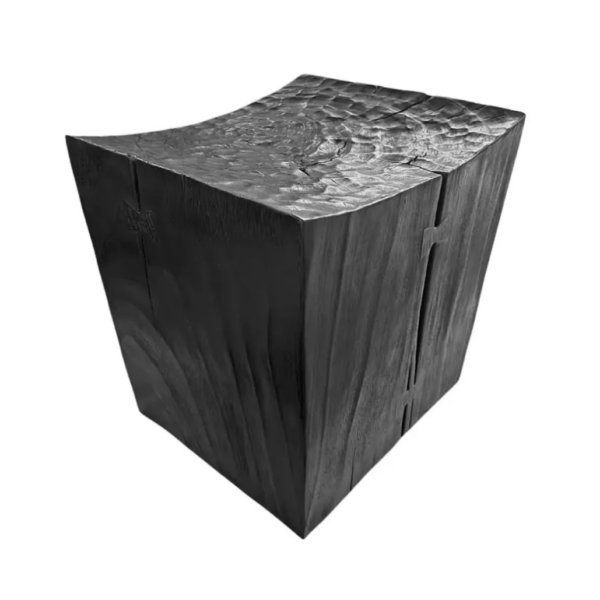 Sculptural Stool Carved from Solid Mango Wood Modern Organic, Burnt Finish