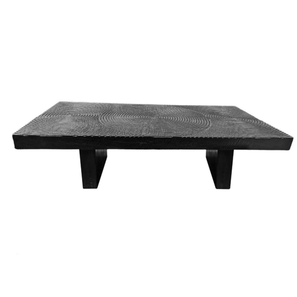Solid Sculptural Mango Wood Table, Burnt Finish, Modern Organic