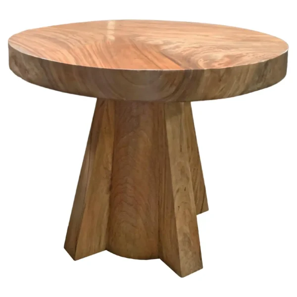 Sculptural Suar Wood Round Table, Natural Finish