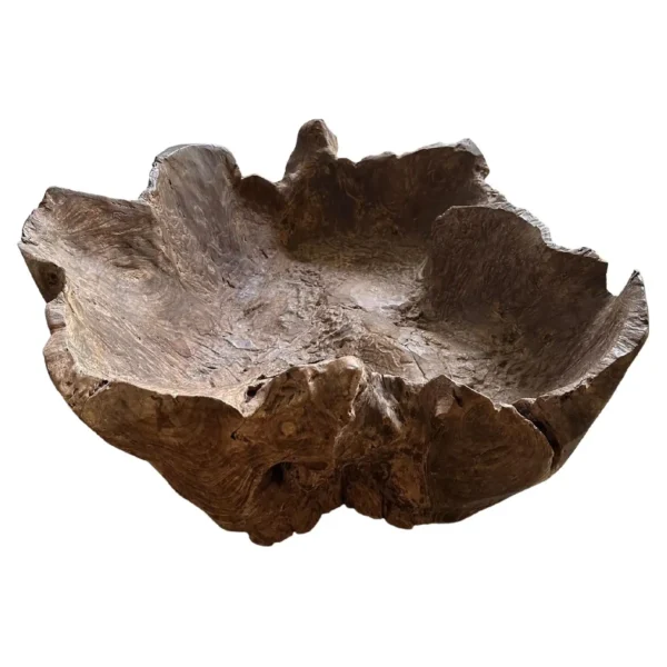 Solid Sculptural Teak Wood Bowl with abstract form, Modern Organic