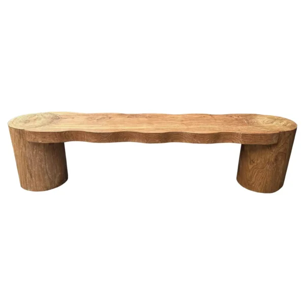 Sculptural Teak Wood Bench, Modern Organic, Cylindrical Legs