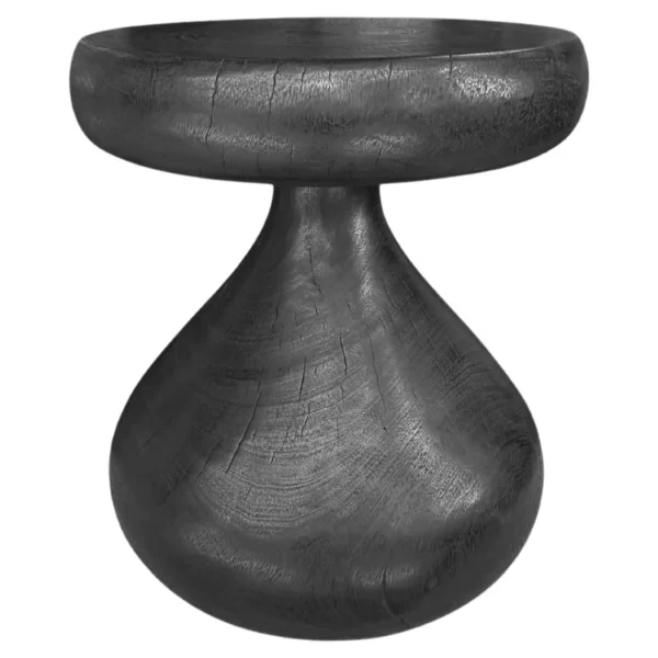 Solid Mango Wood Sculptural Side Table Modern Organic, Burnt Finish
