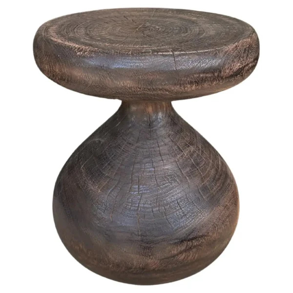 Solid Mango Wood Sculptural Side Table Modern Organic, Espresso Finish