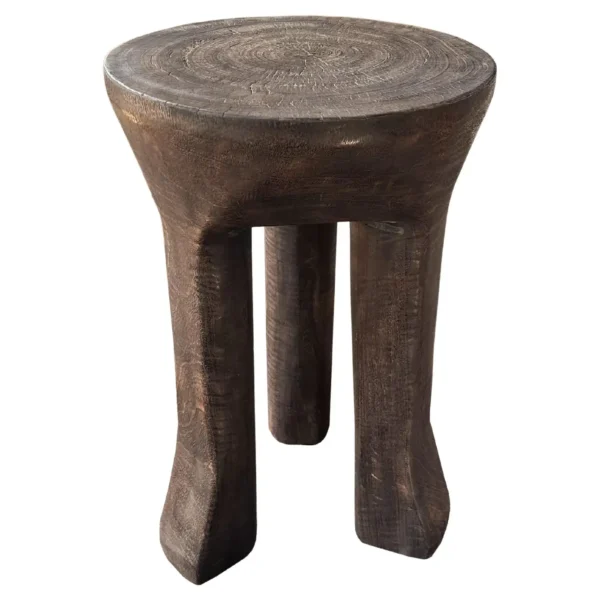 Sculptural Round Side Table with Curved Legs, Solid Mango Wood, Modern Organic