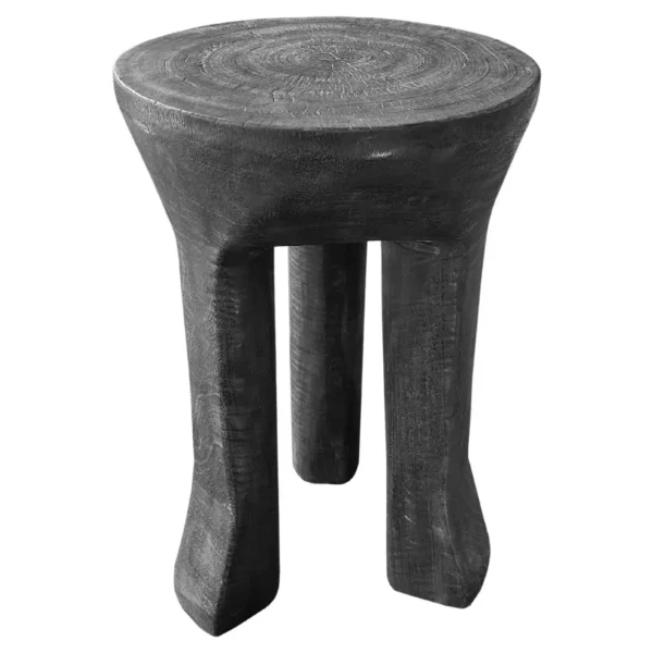 Sculptural Side Table Curved Legs, Mango Wood, Modern Organic, Burnt Finish