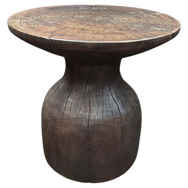Round Mango Wood Side Table, Modern Organic, Brown Finish