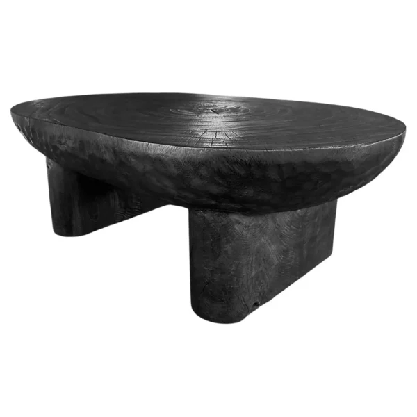 Suar Wood Table Hand-Hewn Detailing Burnt Finish, Modern Organic