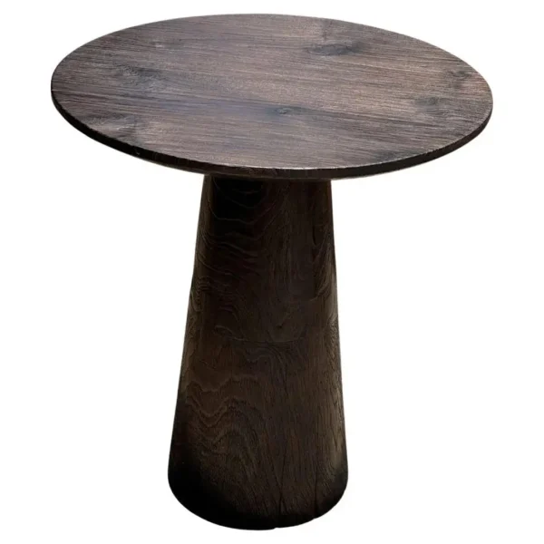 Teak Wood Round Side Table, Stunning Textures, Modern Organic, Burnt Finish