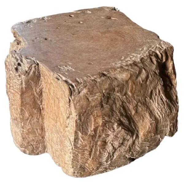 Side Table Solid Teak Burl Wood Natural Finish Modern Organic