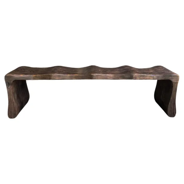 Sculptural Teak Wood Bench, Modern Organic, Stunning Wood Textures, Dark Brown