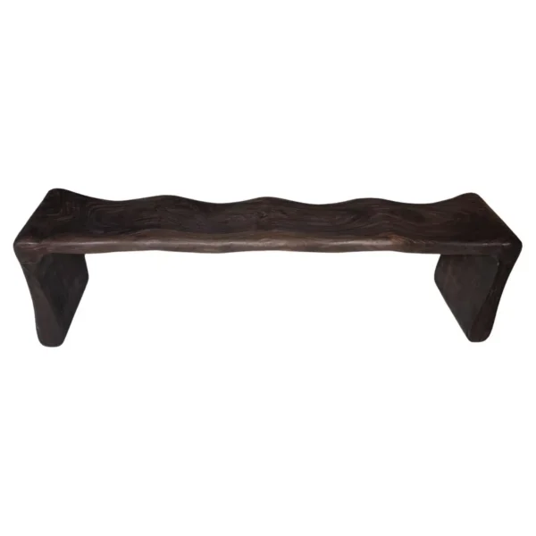 Sculptural Mango Wood Bench, Modern Organic, Stunning Wood Textures, Dark Brown