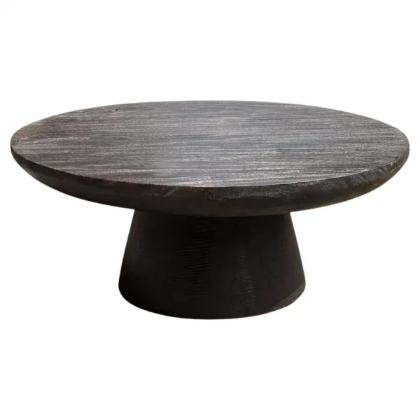 Round Solid Suar Wood Sofa Table, Modern Organic, Stunning Wood Textures, Burnt