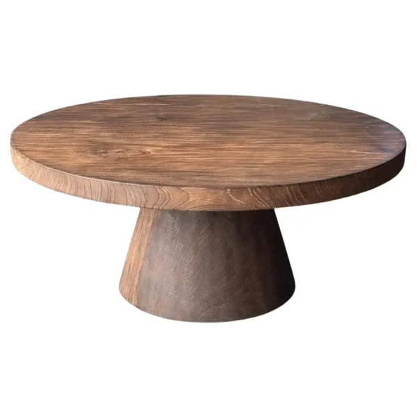 Round Solid Teak Wood Sofa Table, Modern Organic, Stunning Wood Textures, Burnt