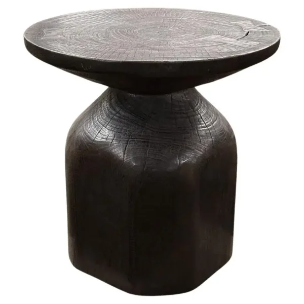 Round Mango Wood Side Table, Modern Organic, Brown Finish