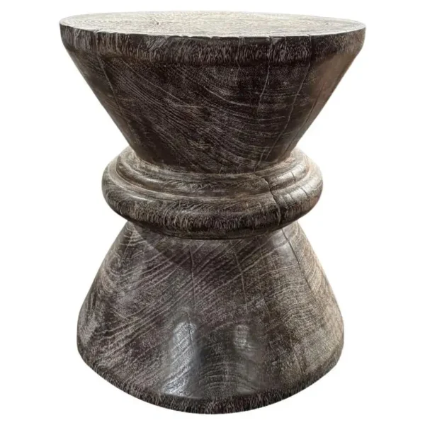 Sculptural Suar Wood Side Table, Burnt & White Wash Finish, Modern Organic