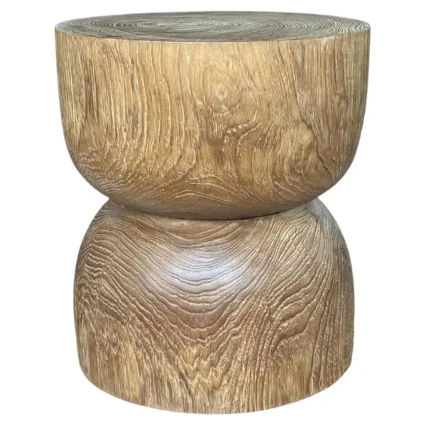 Round Teak Wood Side Table, Natural Finish, Layered Design, Modern Organic