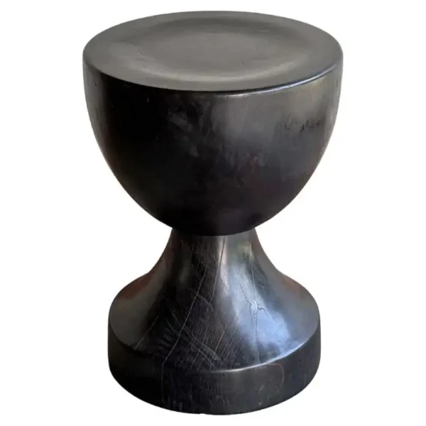 Sculptural Side Table Crafted from Ulin Iron Wood, Burnt Finish, Modern Organic